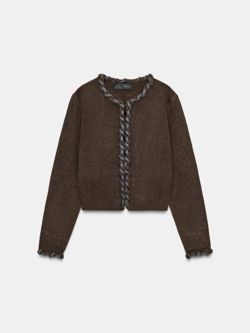 NWT Zara Brown & Gray Woven Wool Blend Cardigan Size Large